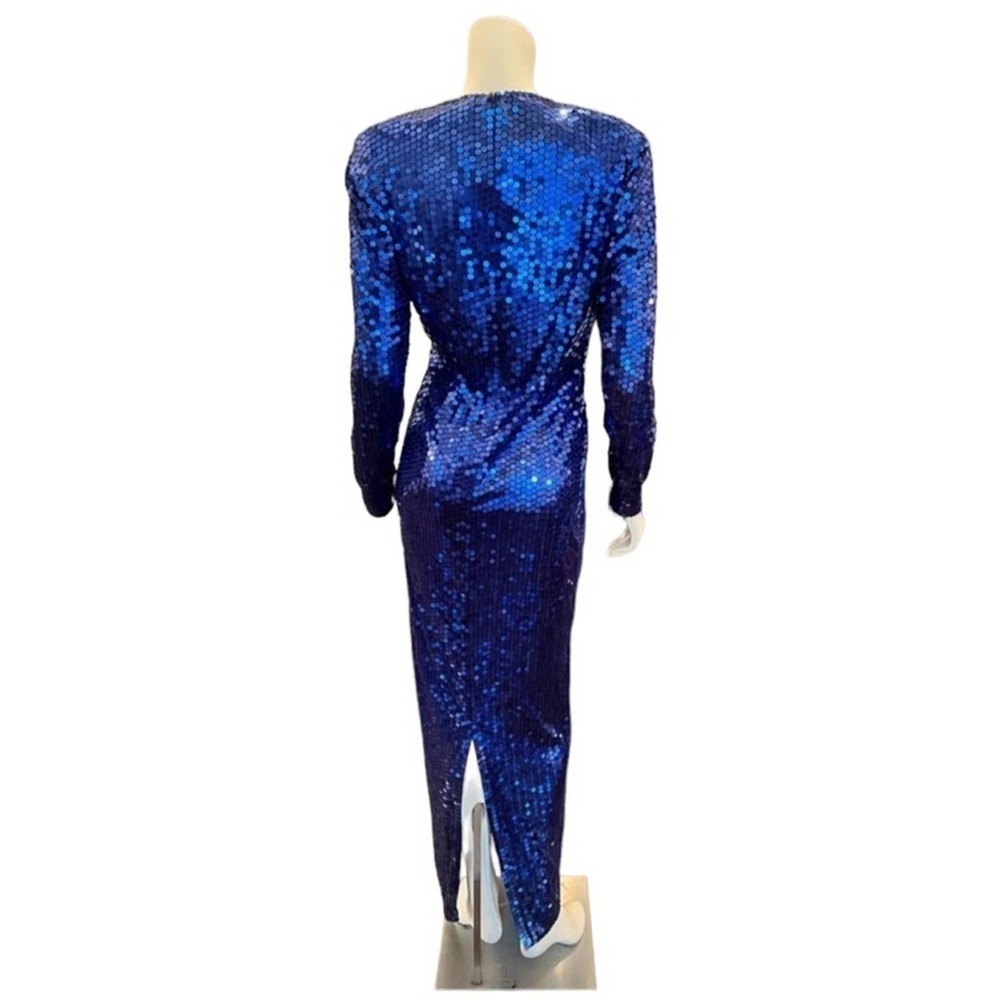 Oleg Cassini,Beautiful Shimmery Royal Blue Sequin, long sleeve Vintage Gown 10 - Picture 2 of 15